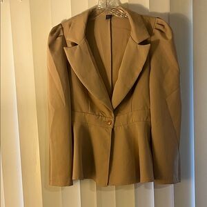 SHEIN Tan Peplum Single-Button Blazer